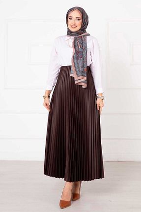 دامن حجاب قهوه ای زنانه اورسایز mf venessa - کد 902450251
