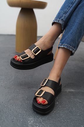 صندل مشکی زنانه چرم مصنوعی lavishoes - کد 902486893