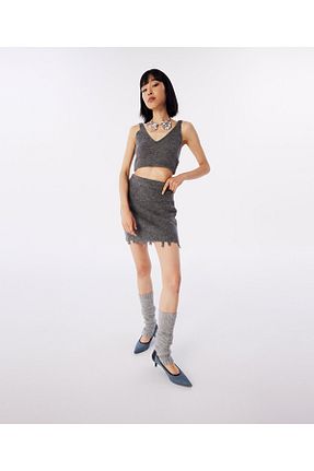 دامن طوسی زنانه تریکو Twist - کد 797349190