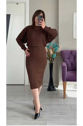ست بالاتنه و پائین تنه قهوه ای زنانه تریکو ZEZE COLLECTİON - کد 902549557