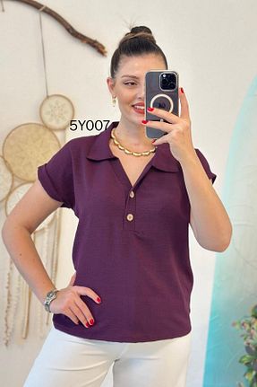 بلوز بنفش زنانه ساده İnce Topuk - کد 902671083