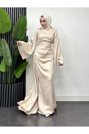 لباس مجلسی حجاب نباتی زنانه یقه ایستاده modasusev - کد 904036887
