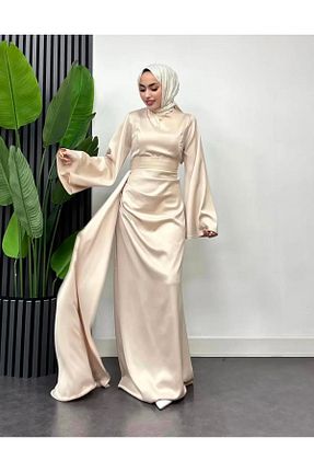 لباس مجلسی حجاب نباتی زنانه یقه ایستاده modasusev - کد 904036887