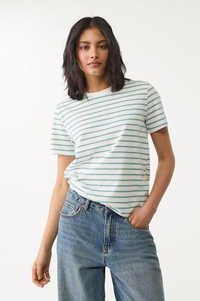 تیشرت سرمه ای زنانه Straight Stradivarius - کد 902681545