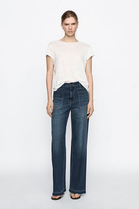 شلوار جین آبی زنانه پاچه گشاد Massimo Dutti - کد 902708329
