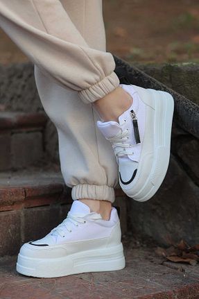 کفش بیرون سفید زنانه چرم مصنوعی LEYDİ SHOES - کد 904037783