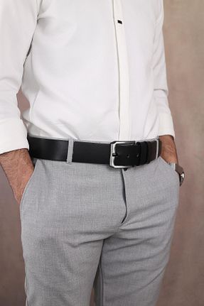 کمربند مشکی مردانه چرم خالص Papuçsepeti - کد 902704109