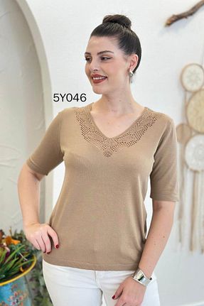 پلیور قهوه ای زنانه Ajurlu İnce Topuk - کد 902710284