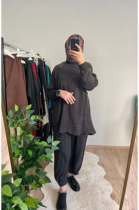 ست بالاتنه و پائین تنه حجاب مشکی زنانه اورسایز Puane - کد 902802905