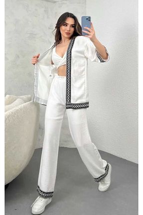 ست بالاتنه و پائین تنه سفید زنانه بافتنی mfbcollection - کد 902799127