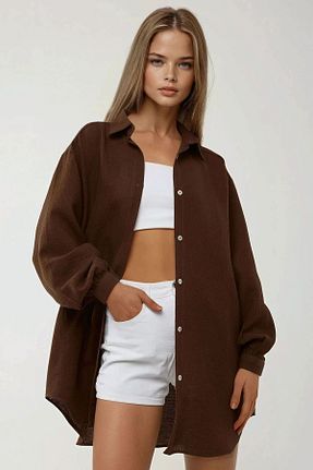 پیراهن قهوه ای زنانه اورسایز Hiccup - کد 902789788