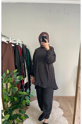 ست بالاتنه و پائین تنه حجاب مشکی زنانه اورسایز Puane - کد 902802905