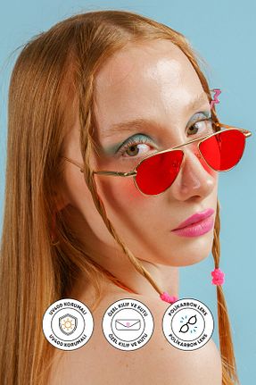 عینک آفتابی قرمز زنانه UV400 Corney Design - کد 112753344