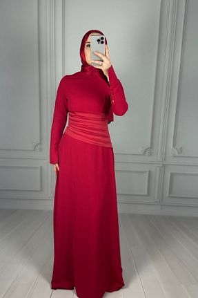 لباس مجلسی حجاب قرمز زنانه یقه دوچرخه Şule Yürümez - کد 904090010