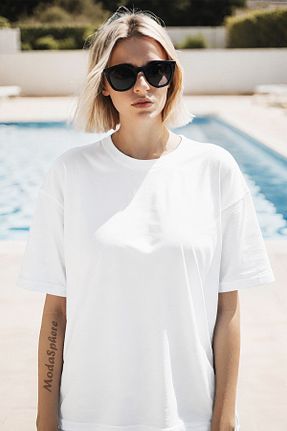 تیشرت سفید زنانه اورسایز ModaSphere - کد 902869312