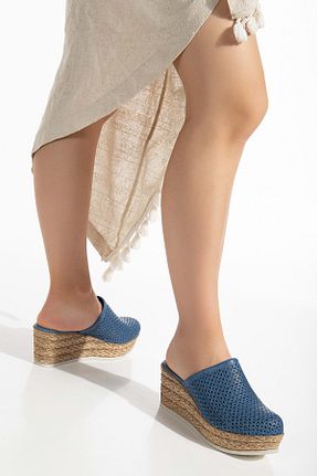 دمپائی سرمه ای زنانه چرم خالص ANALİN SHOES - کد 833081066