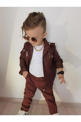 ست بالاتنه و پائین تنه قهوه ای بچه گانه بافتنی Burçak Butik - کد 802051421