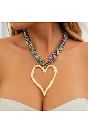 گردنبند جواهر رنگی زنانه شیشه İPAR AKSESUAR - کد 902922591
