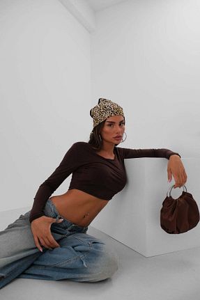 بلوز قهوه ای زنانه یقه مربعی Maxi modena - کد 902939812