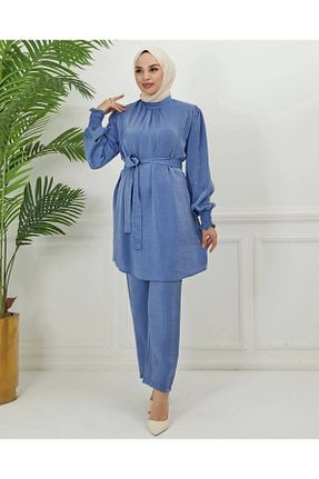 ست بالاتنه و پائین تنه آبی زنانه بافتنی Moda Echer - کد 834524519
