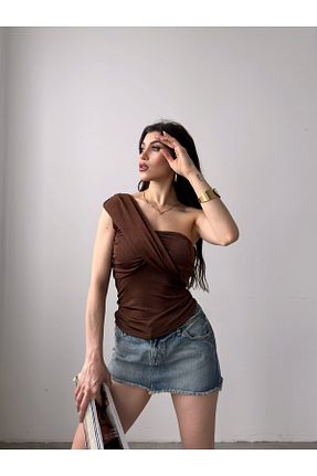 بلوز قهوه ای زنانه ساده Fav Style - کد 901340299