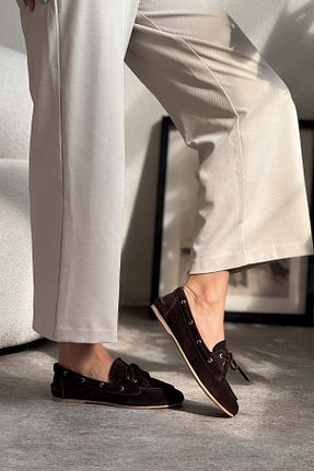 بابت قهوه ای زنانه چرم خالص NİŞANTAŞI SHOES - کد 900424048
