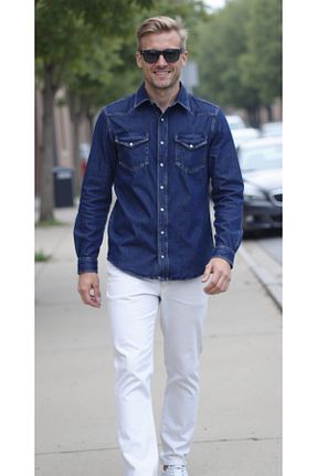 پیراهن آبی مردانه یقه پیراهنی ENZİM JEANS - کد 901361012