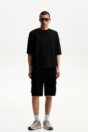 شلوارک و برمودا مشکی مردانه اسلیم Bershka - کد 901364701