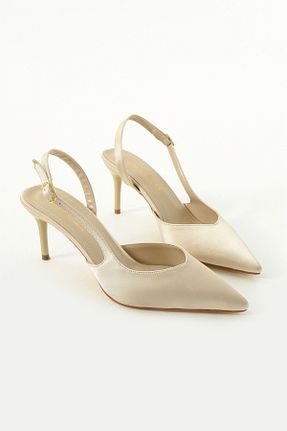 کفش پاشنه بلند کلاسیک بژ زنانه ساتن Gökçe Shoes - کد 901388514