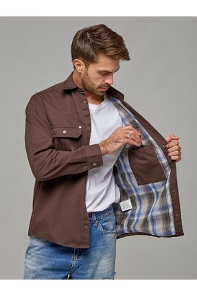 پیراهن قهوه ای مردانه رگولار muzzo jeans - کد 874780734