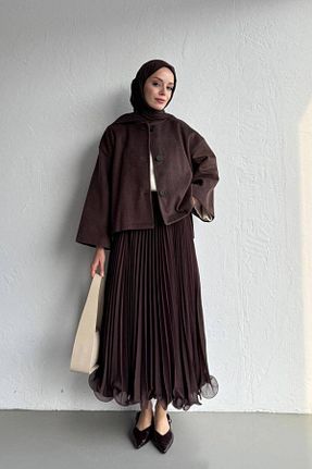 دامن حجاب قهوه ای زنانه بافتنی ahsen fashion - کد 896890214