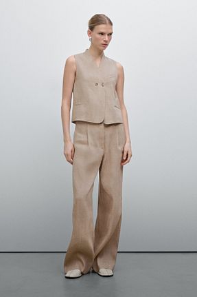 شلوار بژ زنانه کتان Massimo Dutti - کد 901398672