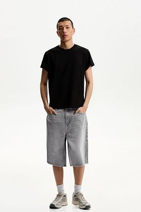 شلوارک و برمودا طوسی مردانه Straight Bershka - کد 901390757