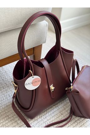 کیف دوشی زرشکی زنانه چرم مصنوعی BAGLOVİS - کد 901408974