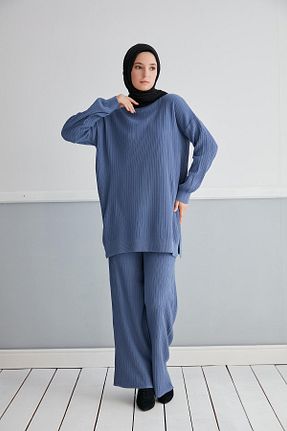 ست بالاتنه و پائین تنه حجاب سرمه ای زنانه رگولار NİSUM MODA - کد 891742582