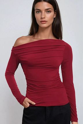 بلوز زرشکی زنانه بافت دار Hiccup - کد 901408451