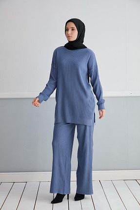 ست بالاتنه و پائین تنه حجاب سرمه ای زنانه رگولار NİSUM MODA - کد 891742582