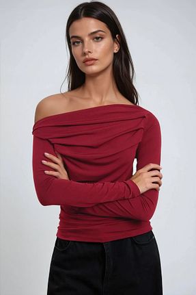بلوز زرشکی زنانه بافت دار Hiccup - کد 901408451