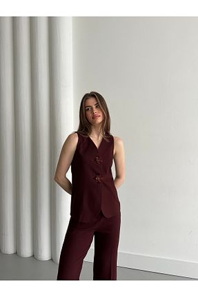 ست بالاتنه و پائین تنه زرشکی زنانه مخلوط پلی استر Laluvia - کد 901401494