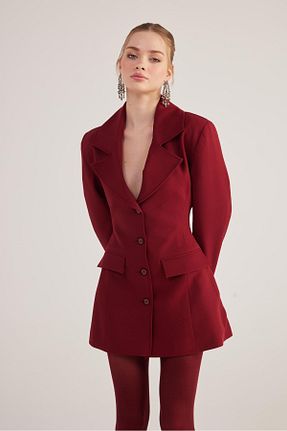 کت بلیزر زرشکی زنانه پنبه - الاستین HOLLY LOLLY - کد 901405064