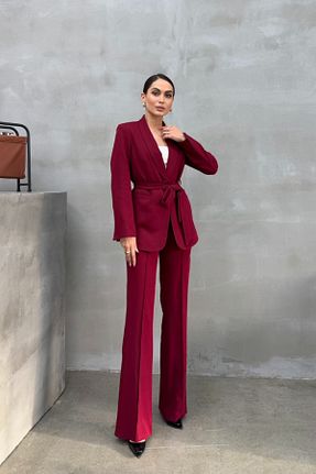 ست بالاتنه و پائین تنه زرشکی زنانه بافتنی msm fashion - کد 887427896