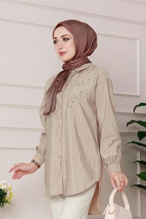 تونیک حجاب بژ بافتنی Sevitli - کد 902402060