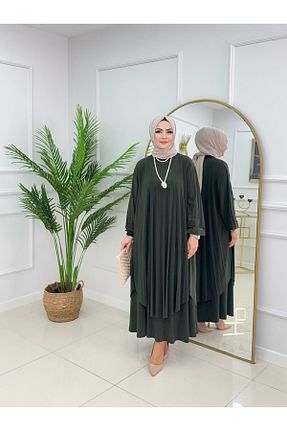 ست بالاتنه و پائین تنه حجاب خاکی زنانه گشاد Genel Markalar - کد 901414919