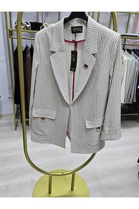 کت بلیزر بژ زنانه کتان Omka Moda - کد 901445164