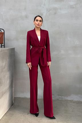 ست بالاتنه و پائین تنه زرشکی زنانه بافتنی msm fashion - کد 887427896