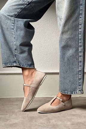 بابت بژ زنانه چرم خالص NİŞANTAŞI SHOES - کد 812235437