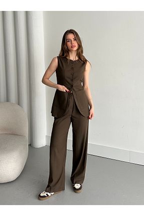 ست بالاتنه و پائین تنه قهوه ای زنانه بافتنی Laluvia - کد 901574104