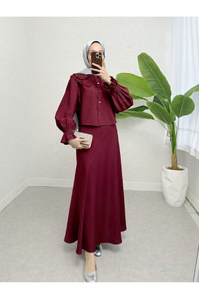 ست بالاتنه و پائین تنه زرشکی زنانه بافتنی Modamorfo - کد 901611741