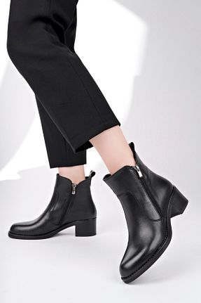 بوت / نیم بوت مشکی زنانه چرم خالص Deripabuc - کد 896919554