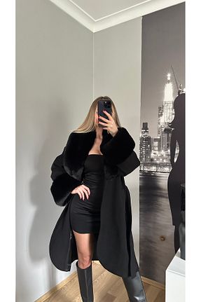 پالتو پشمی مشکی زنانه اورسایز ByRanaBuyuk - کد 901575427